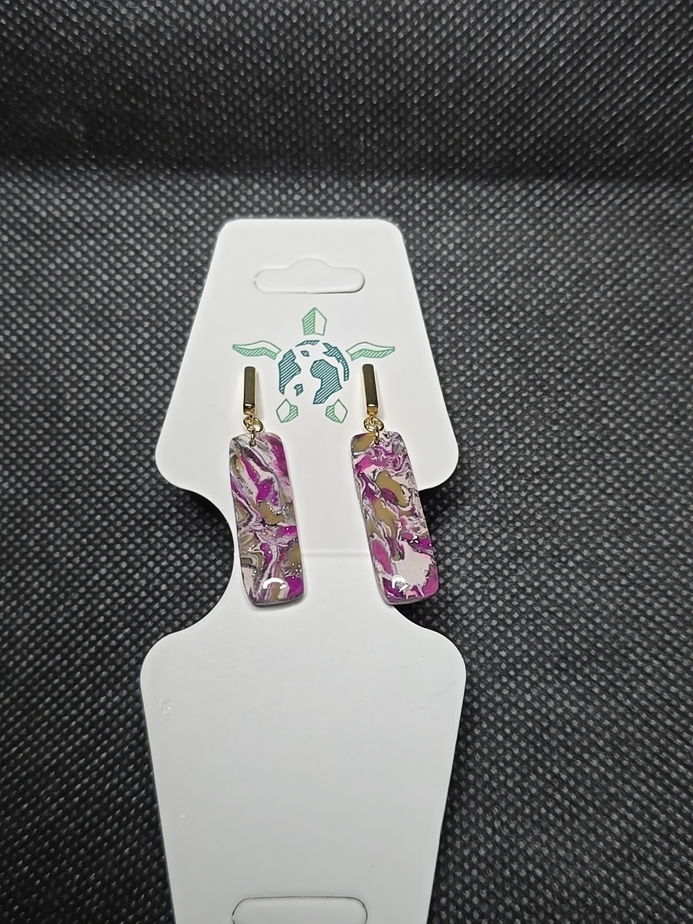 Pink Marble Rectangle Drop Earrings